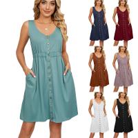 Rayon & Polyester Waist-controlled & A-line One-piece Dress mid-long style & with pocket patchwork Solid PC