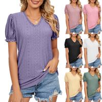 Rayon & Polyester lace Women Short Sleeve T-Shirts & loose & hollow patchwork Solid PC