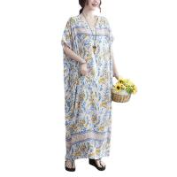 Cotton long style One-piece Dress slimming & deep V & loose printed : PC