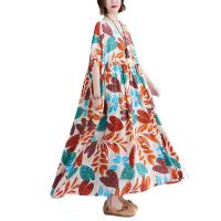Cotton long style One-piece Dress large hem design & slimming & loose printed : PC