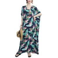 Cotton long style One-piece Dress deep V & loose printed : PC