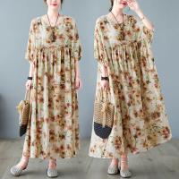Cotton long style One-piece Dress large hem design & slimming & loose printed floral : PC