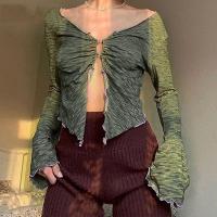 Polyester Frauen Langarm Blusen, Gedruckt, Grün,  Stück