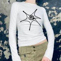Baumwolle Frauen Langarm T-shirt, Gedruckt, Weiß,  Stück