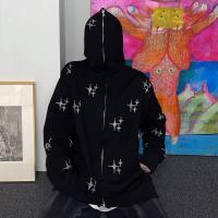 Polyester Women Sweatshirts & loose iron-on star pattern black PC