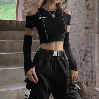 Cotton Women Long Sleeve T-shirt with oversleeve patchwork black PC
