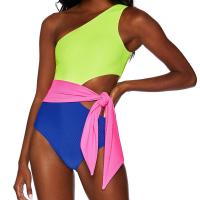Polyester One-piece Swimsuit & One Shoulder patchwork PC