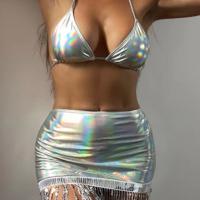 Polyester Bikini backless & three piece Solid Set