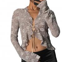 Milk Fiber Slim & Crop Top Women Long Sleeve Blouses see through look patchwork PC
