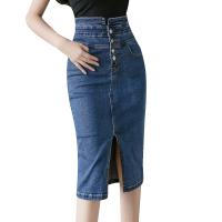 Polyester Slim & front slit Skirt patchwork Solid blue PC