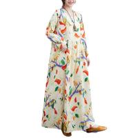 Cotton Linen long style One-piece Dress slimming & loose printed abstract pattern PC