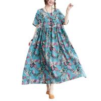 Cotton Linen long style One-piece Dress large hem design & loose printed shivering : PC