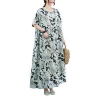 Cotton Linen long style One-piece Dress large hem design & slimming & loose printed shivering : PC
