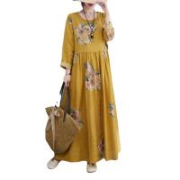 Cotton long style One-piece Dress large hem design & loose printed floral PC