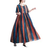 Cotton long style One-piece Dress large hem design & loose printed striped : PC
