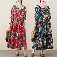 Cotton long style One-piece Dress large hem design & slimming & loose printed floral PC