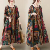 Polyester & Cotton long style One-piece Dress large hem design & loose printed geometric : PC