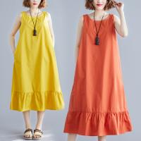 Polyester scallop & long style One-piece Dress & loose Solid PC