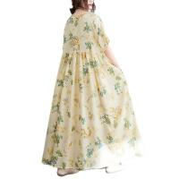 Polyester & Cotton One-piece Dress large hem design & slimming & loose printed Plant : PC