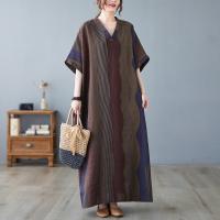 Polyester long style One-piece Dress slimming & deep V & loose striped coffee : PC