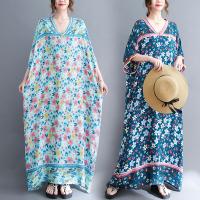 Polyester long style One-piece Dress deep V & loose printed shivering : PC