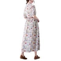 Polyester & Cotton Waist-controlled & long style One-piece Dress large hem design & loose printed shivering PC