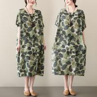 Polyester One-piece Dress mid-long style & loose printed green : PC