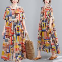 Polyester & Cotton long style One-piece Dress large hem design & loose printed : PC