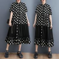 Polyester One-piece Dress mid-long style & slimming & loose dot black : PC
