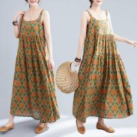 Cotton Linen long style One-piece Dress loose printed : PC
