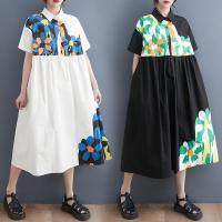 Polyester & Baumwolle Einteiliges Kleid, Floral, weiß und schwarz, :,  Stück