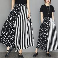 Polyester Wide Leg Trousers & High Waist Women Long Trousers & loose patchwork dot PC