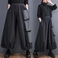 Polyester & Cotton Wide Leg Trousers & High Waist Women Long Trousers loose & with pocket Solid : PC