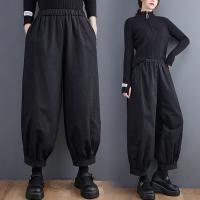 Cotton Foot-flat & Wide Leg Trousers & Nine Point Pants Women Long Trousers loose & with pocket Solid black : PC