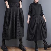 Polyester & Cotton Wide Leg Trousers & High Waist Women Long Trousers Seven Point Pants & slimming & loose striped : PC