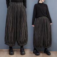 Polyester & Cotton Wide Leg Trousers & Nine Point Pants Women Long Trousers loose striped black : PC