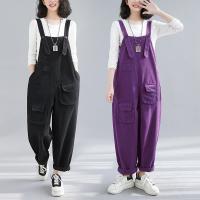 Polyester & Cotton Women Suspender Trousers & loose & with pocket washed Solid PC