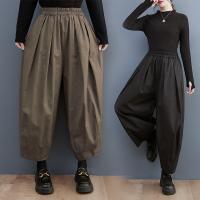 Polyester & Cotton Wide Leg Trousers & Nine Point Pants Women Long Trousers with pocket Solid : PC