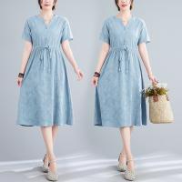 Baumwolle Einteiliges Kleid, Solide, Blau,  Stück