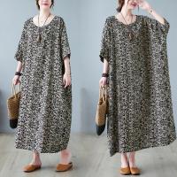 Cotton Linen long style One-piece Dress slimming & loose & with pocket printed : PC