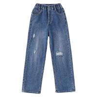 Denim Ripped Children Jeans & for girl & loose plain dyed Solid blue PC