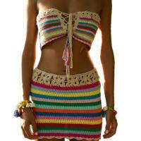 Acrylic Tankinis Set & two piece knitted Solid multi-colored :L Set
