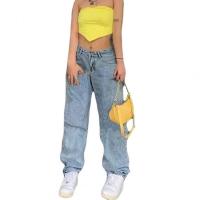 Polyester Middle Waist Women Jeans Solid light blue PC