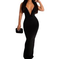 Polyester Sexy Package Hip Dresses deep V & backless Solid PC