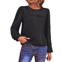 Polyester Women Long Sleeve Shirt patchwork Solid black PC
