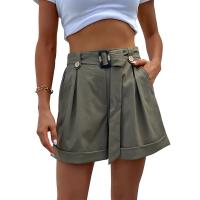 Polyester Middle Waist Shorts & with belt patchwork Solid army green PC