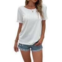 Spandex & Polyester Frauen Kurzarm T-Shirts, Patchwork, Solide, Weiß,  Stück