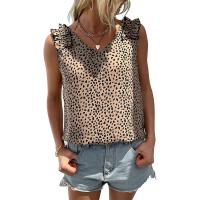 Polyester Vrouwen Mouwloos T-shirt Leopard Kaki stuk