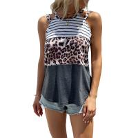 Spandex & Polyester Women Sleeveless T-shirt patchwork leopard dark gray PC