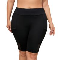 Polyester Quick Dry & Plus Size & High Waist Women Swimming Brief Solid black PC